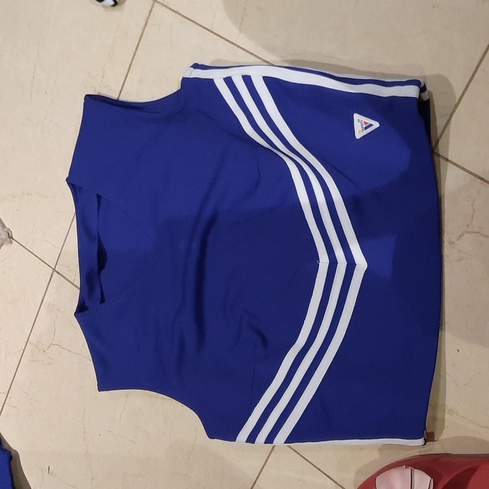 AUTHENTIC VARSITY PROFESSIONAL CHEERLEADER UNIFORM VEST SEXY BLUE WHITE